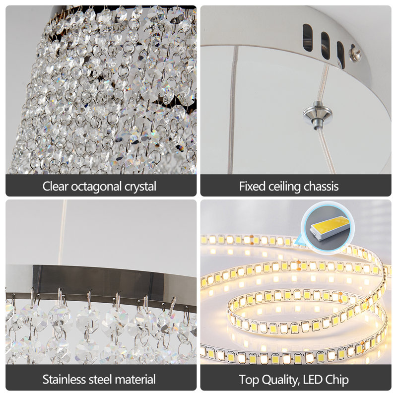 Lustre moderne en cristal 15,7 pouces - Luminaire de plafond élégant