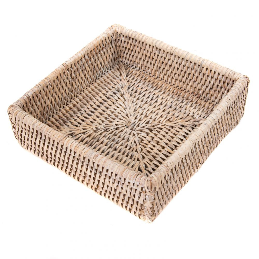 Cynda Rattan Large Guest Towel - Rectangular Napkin Holder, White Wash, 2.5" H x 9" W x 6" D