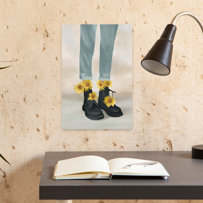 Denim Sunflower Boots Rustic Whimsical Abstract Sunflower Nature Spring Wall Art