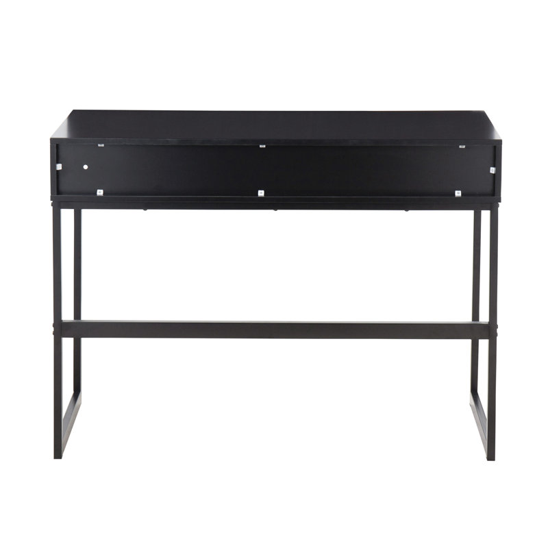Console contemporaine à deux tiroirs, structure en bois d'ingénierie noir et métal
