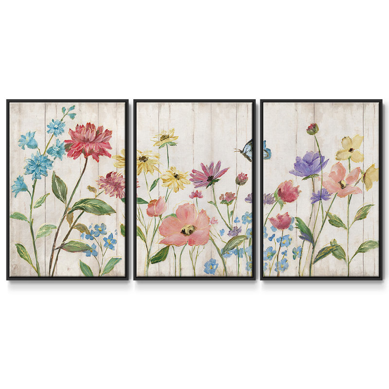 Fleurs sauvages sur 3 pièces, H 24 po x l 48 po x P 2 po, Noir