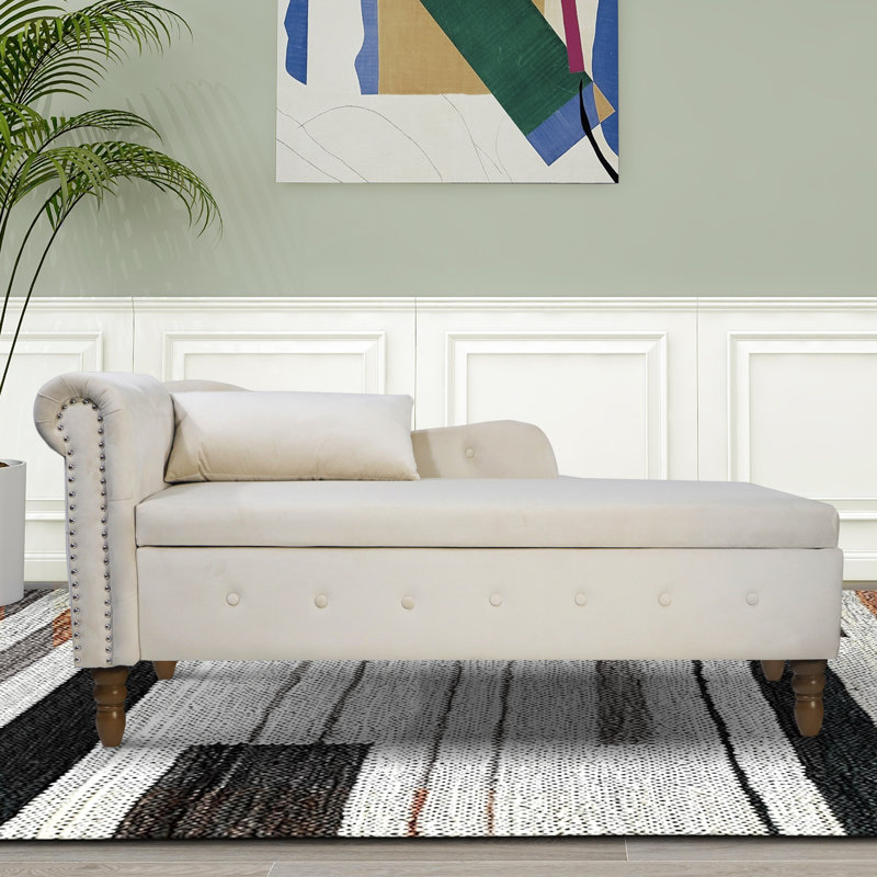 Chaise longue rembourrée Gloryvee, Velours beige