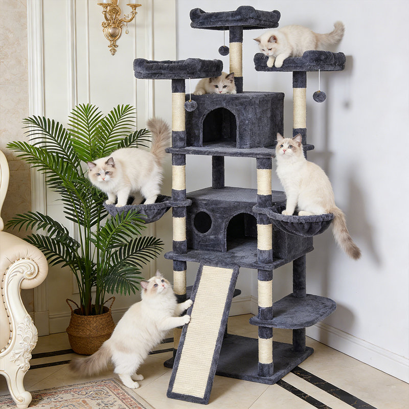 Grande tour à chat 10 couches pour chats d'intérieur, tour à chat 69 pouces pour plusieurs chats adultes, arbre à chat avec poteau à griffes et rampes d'escalade, 2 hamac, 3 perchoirs, 2 condos