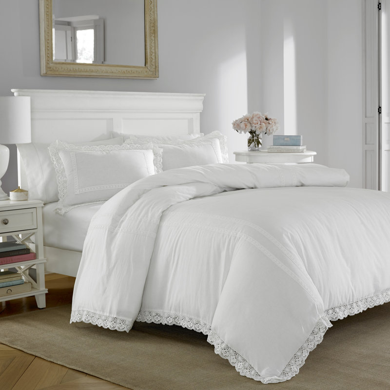 Ensemble d'édredon en coton blanc crocheté Laura Ashley Annabella, Édredon très grand et 2 taies décoratives