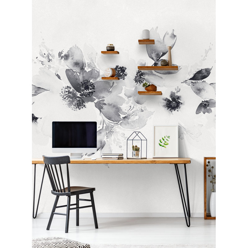 Panneau de papier peint adhésif Mirelle, L 108 po x l 96 po, Noir / Blanc
