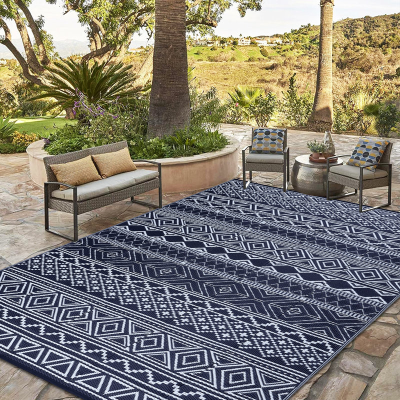 Tapis d'extérieur imperméable à l'eau pour l'extérieur, Marine, Rectangulaire 8 pi x 10 pi