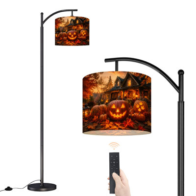  Arc Floor Lamp Glowing O Lanterns Rustic Autumn Porch Lantern Colorful Fall Leaves Tall Modern Standing Lamp LED Adjustable Linen Lampshade 3 Color Temperatures