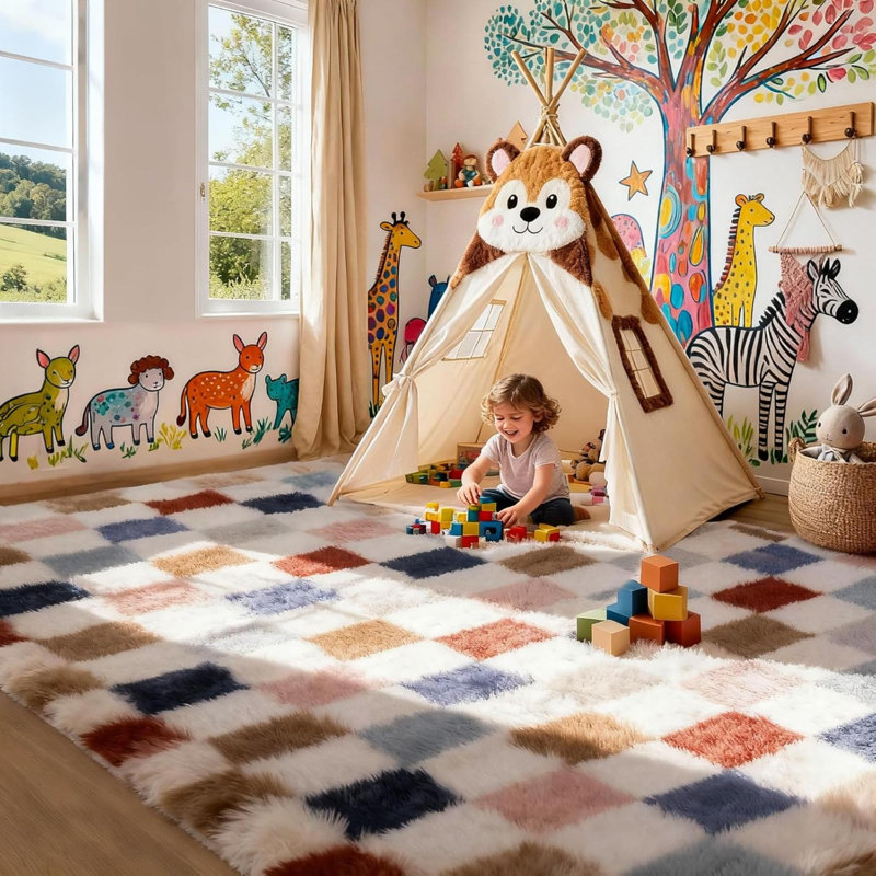 Rectangle 160 cm x 230 cm Geometric Shaggy Washable Area Rug