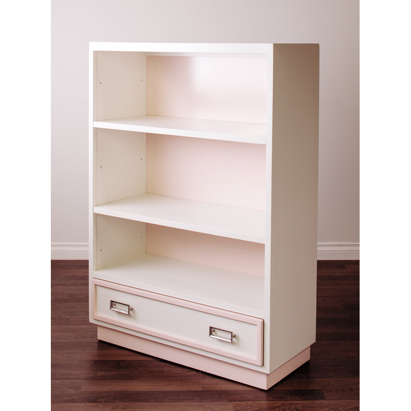 Max Solid Wood Bookcase, White/Pale Pink