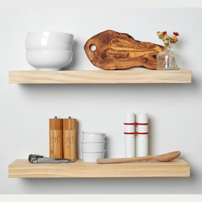  Tablettes flottantes rustiques de style campagnard, tablettes de salle de bain en bois pour fixation murale, tablette de bois industrielle épaisse - 24 po x 6,5 po x 1,75 po - ensemble de 2 - sans finition - sans teinture - bricolage