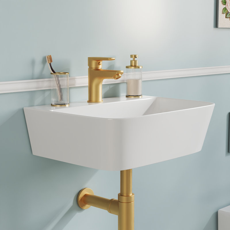 DeerValley Rectangular Wall-Mounted Bathroom Sink, White Ceramic Basin with Tap Hole, 41x32x12cm
