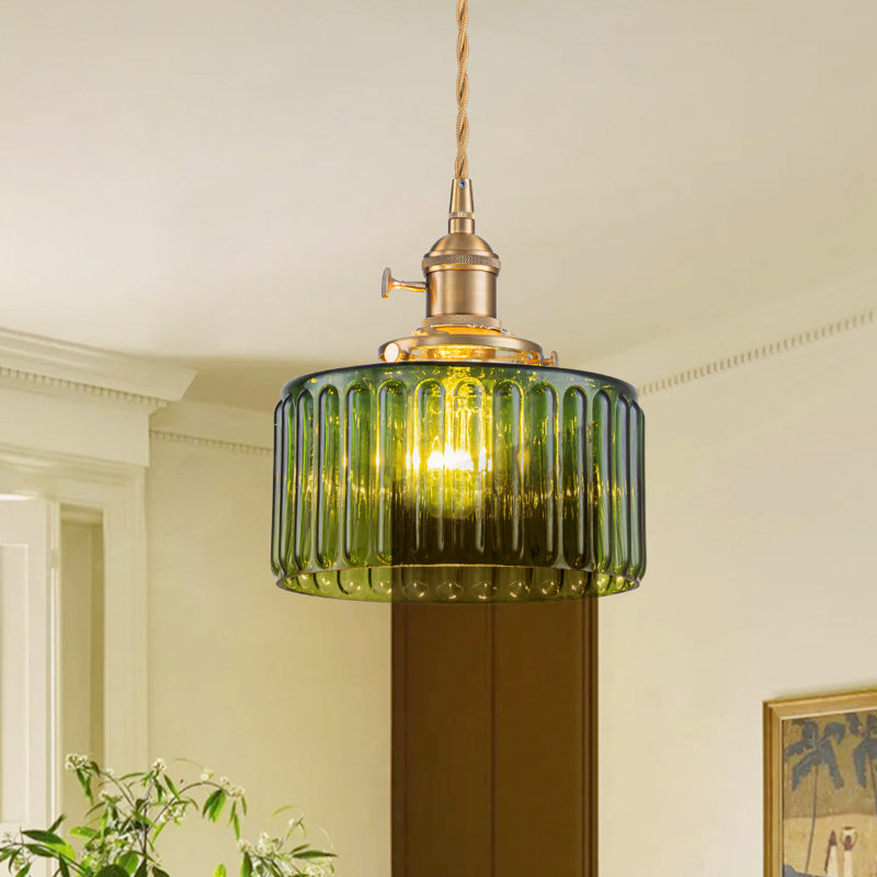 Suspension ronde en verre à motifs rétro 1, Vert
