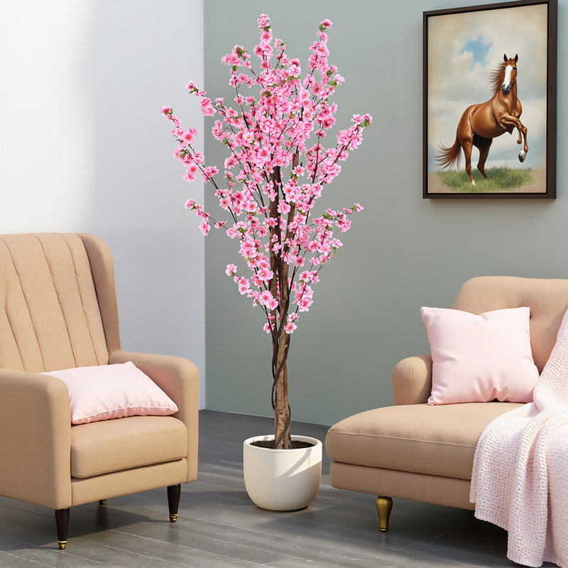 6' Artificial Peach Blossom Tree with Pot