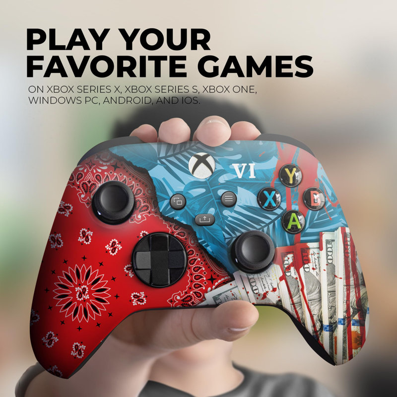 DreamController G. T. A. 6 Contrôleur X-box personnalisé sans fil compatible avec X-box One / Series X / S Personnalisé aux États-Unis avec impression HYDRO-DIP permanente (PAS JUSTE UNE PEAU) (MODDED)
