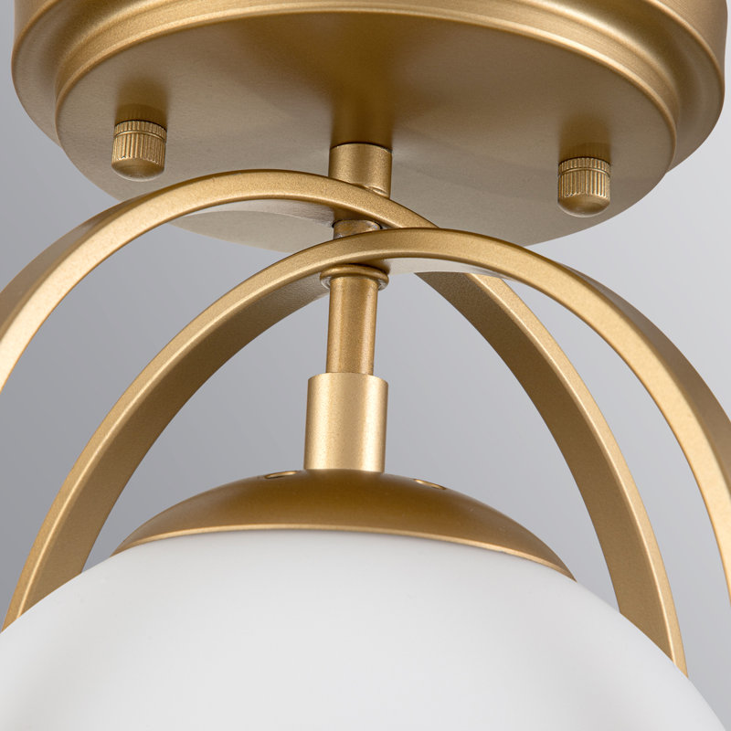 1 - Light Globe Semi Flush Mount, Gold, 11.81" H x 8.66" W x 8.66" D, White