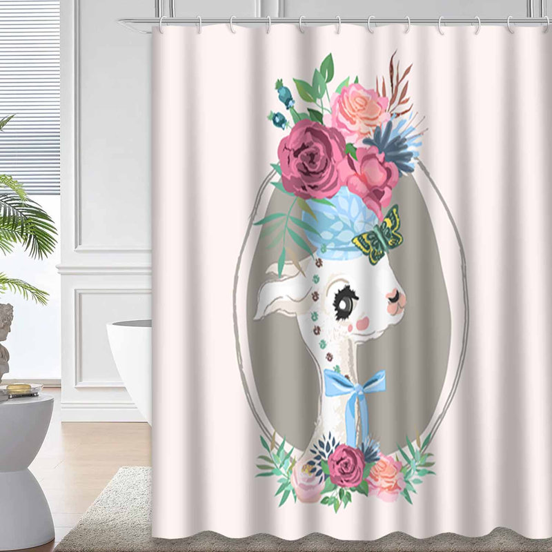 Rideau de douche imperméable à motif floral Alpaca Blooms avec 12 crochets, L 72 po x l 84 po