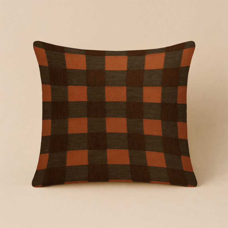 Coussin décoratif intérieur et extérieur ArtDeco, Carré 16 po, Brun à carreaux 449