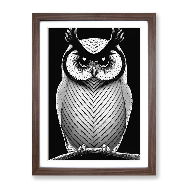 Owl in Monochrome - Framed Print, 64cm H x 46cm W x 2cm D, Walnut