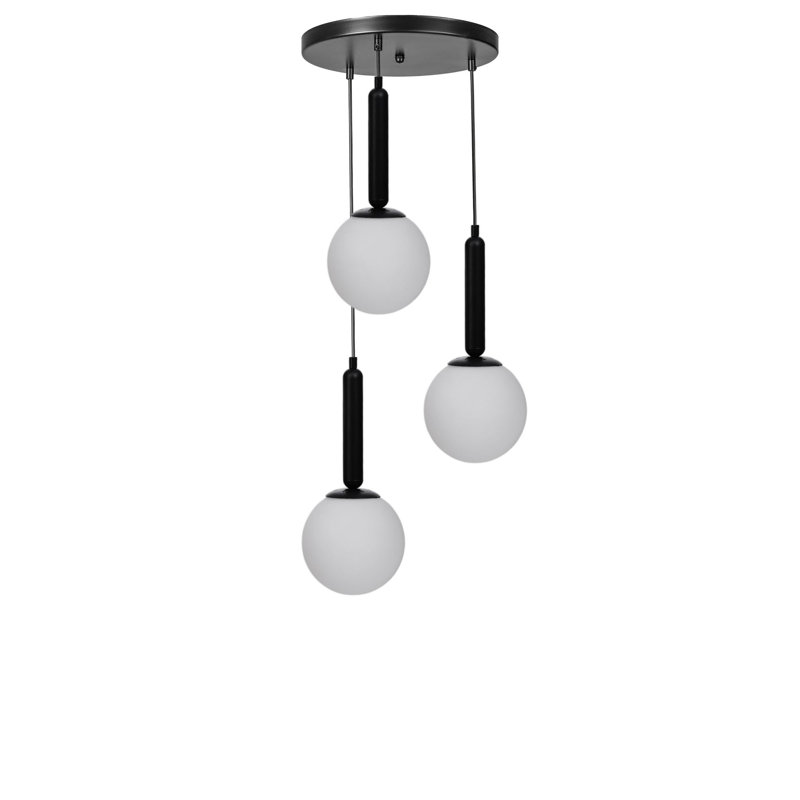 Lustre réglable élégant, structure en métal avec capuchon en verre, 11,8 po de diamètre x 5,9 po de hauteur | 3 x douilles E27 (40 W maximum) | Design moderne blanc et noir, pour la salle à manger et les espaces de vie, indice de protection IP20