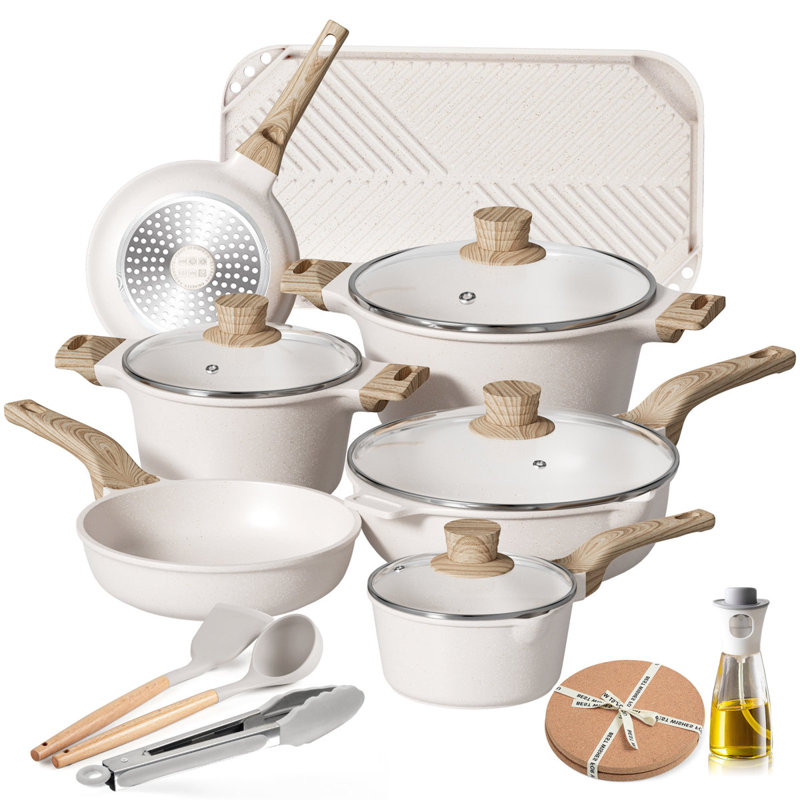 Batterie de cuisine antiadhésive 20 pièces Caannasweis, Blanc