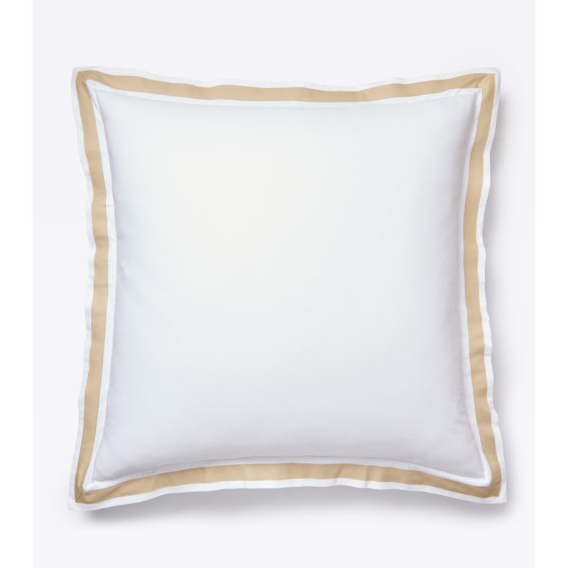 510 Thread Count Cotton Percale Euro Sham with Sky Border Frame, White/Tan