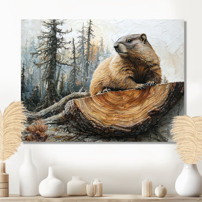 «Canadian Groundhog In Forest Landscape I» - art mural marmotte