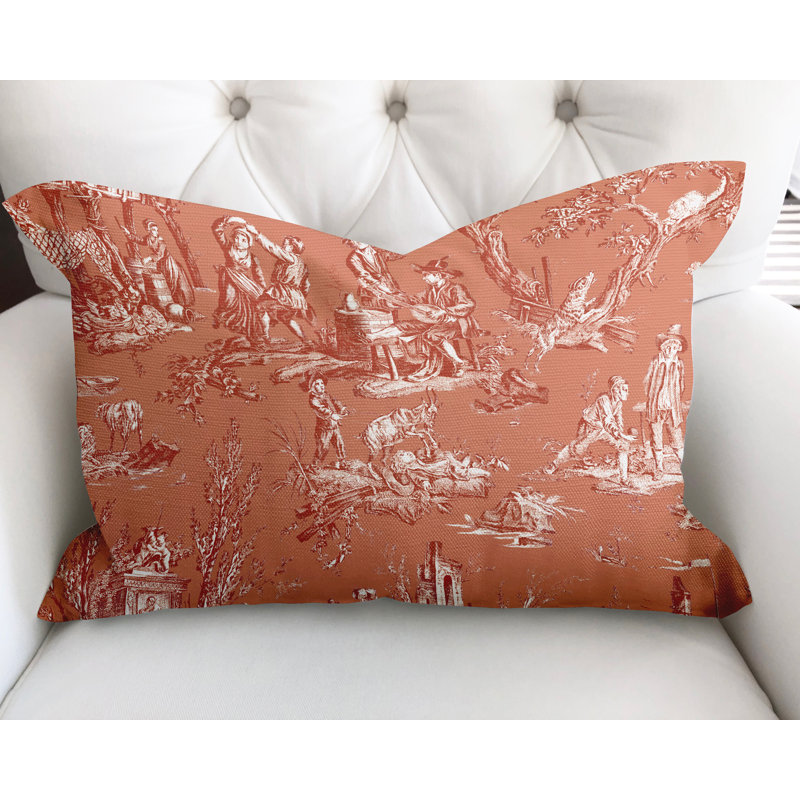 Toile Cotton Reversible Throw Pillow, Peach