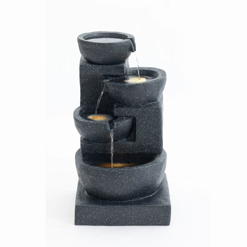 29-Inch Terrazzo Style LED Outdoor Fountain With Cascading Bowls & Weather-Durable Polyresin