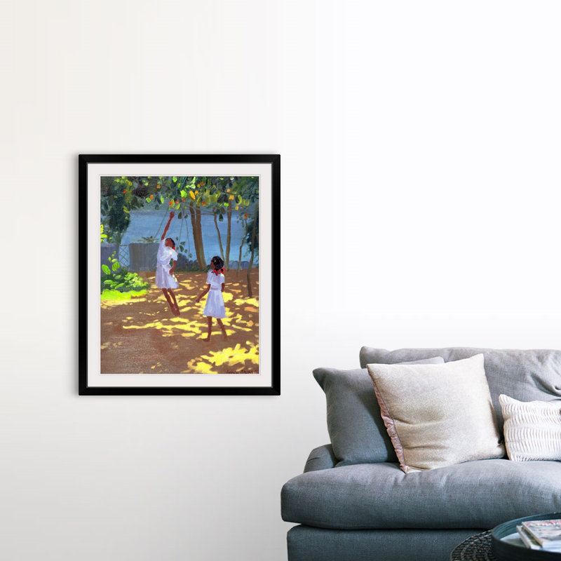 Reproduction d'art, "Reaching For Oranges Bentota" par Anmoore, H 32 po x l 27 po x P 1 po, Cadre noir