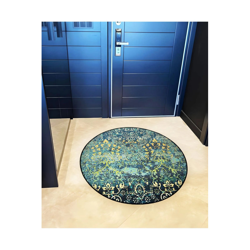 Dark Green Theme Motif Traditional Patterned Round Woven Base Vintage Decorative Carpet, Round 5'