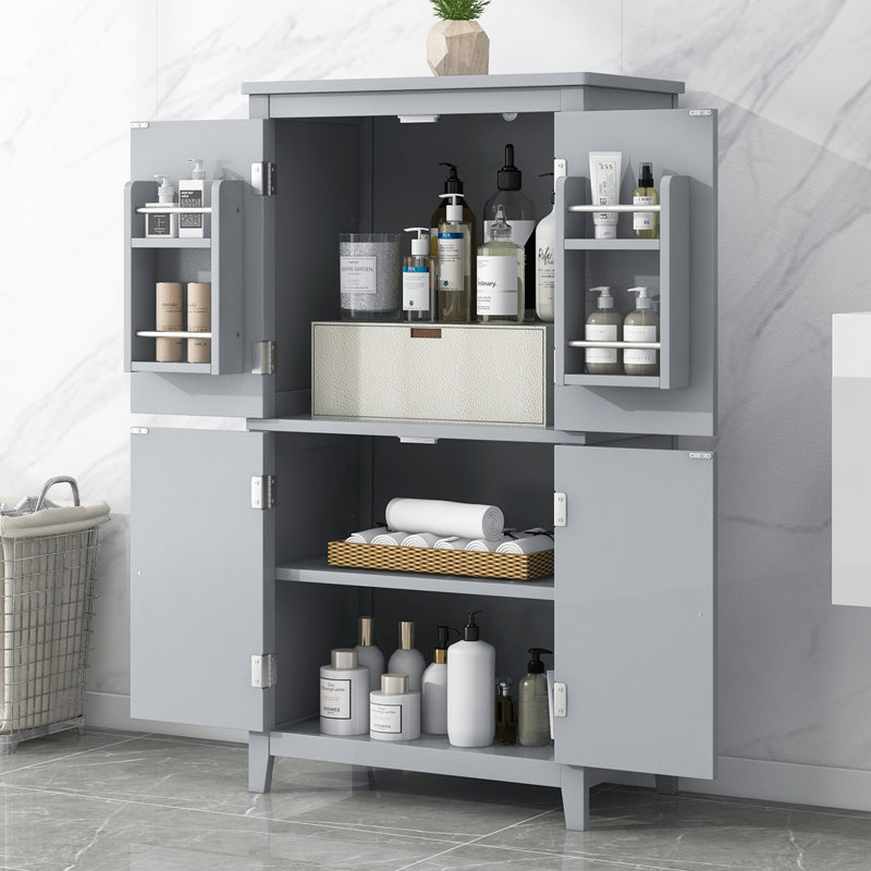 Elegant Bathroom Floor Storage Cabinet, Grey