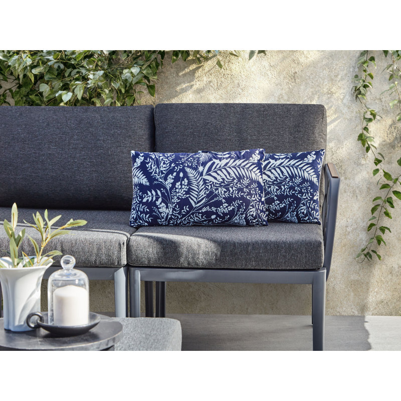 Set of 2 Outdoor Cushions GLIMMER Plant Pattern Blue, Rectangle 30cmH x 50cmW