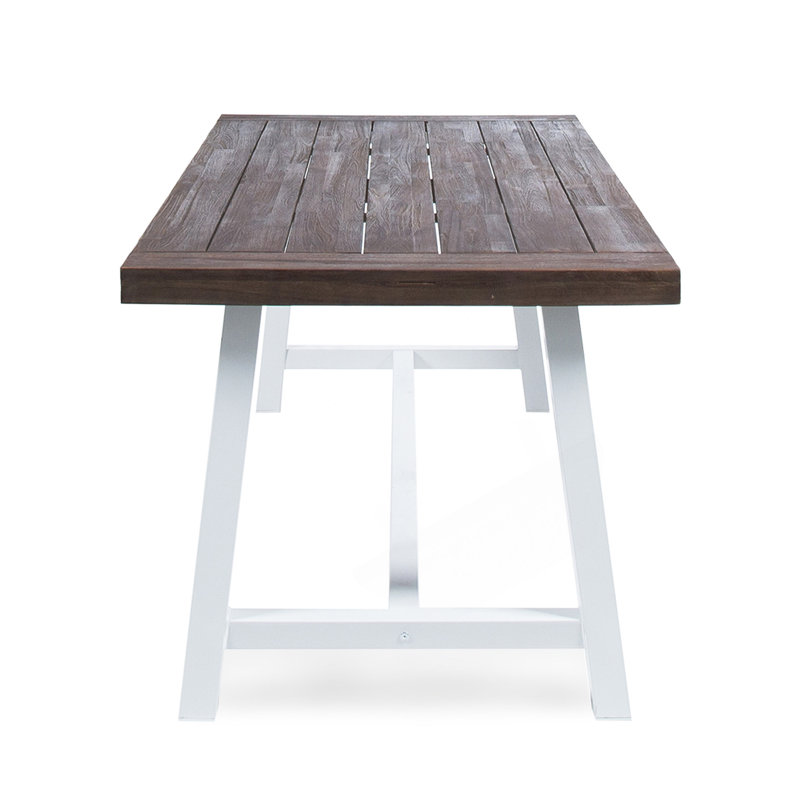 Table de salle à manger d'extérieur brun foncé, Plateau brun / structure blanche