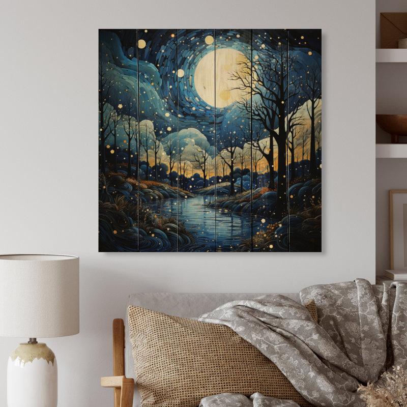 Toile céleste Karolinka ciel céleste pointillisme sur bois, H 15 po x l 15 po x P 0,78 po
