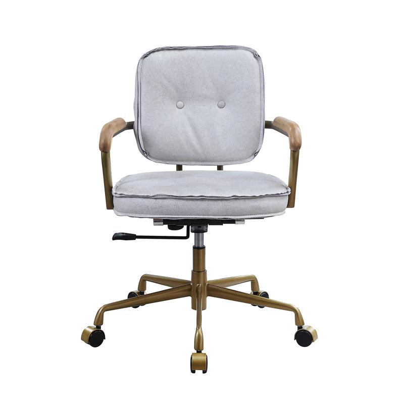 Siecross Vintage White Top Grain Leather Office Chair, White