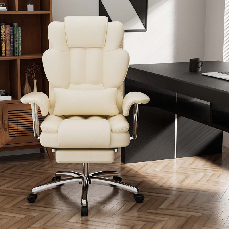 Fauteuil de direction avec repose-pieds, Beige