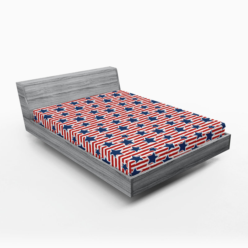 Drap-housse Ambesonne, paquet de 2, Drap-housse très grand californien, Bleu cobalt / rayures vermillon