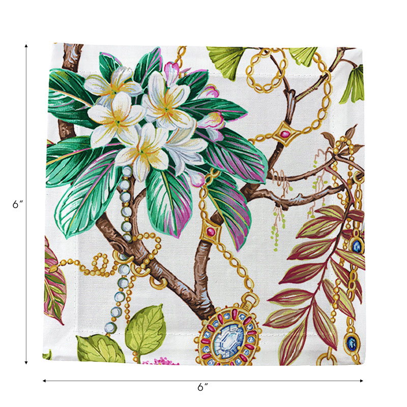 Plumeria Cotton Sateen Cocktail Napkins, Natural