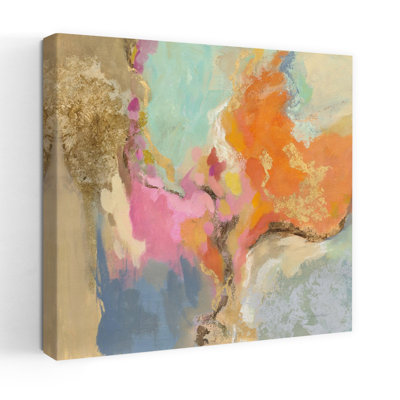 Tangerine contemporain de style contemporain avec art abstrait bleu