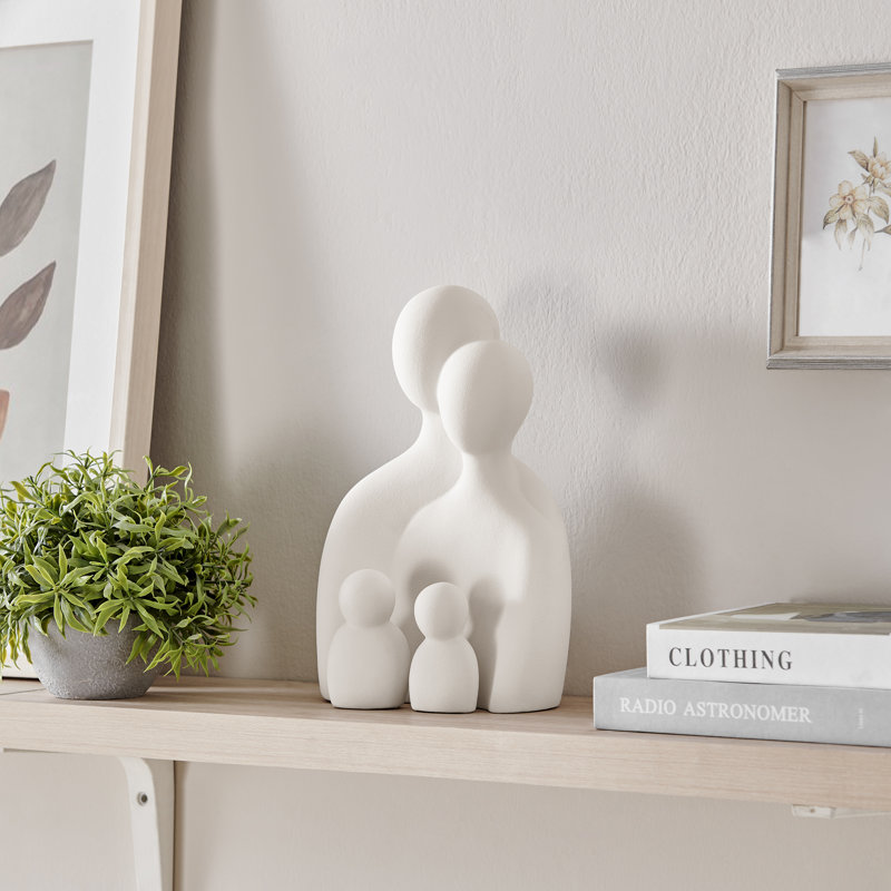 Cream Ceramic Abstract Family Sculpture Set, 10" Tall