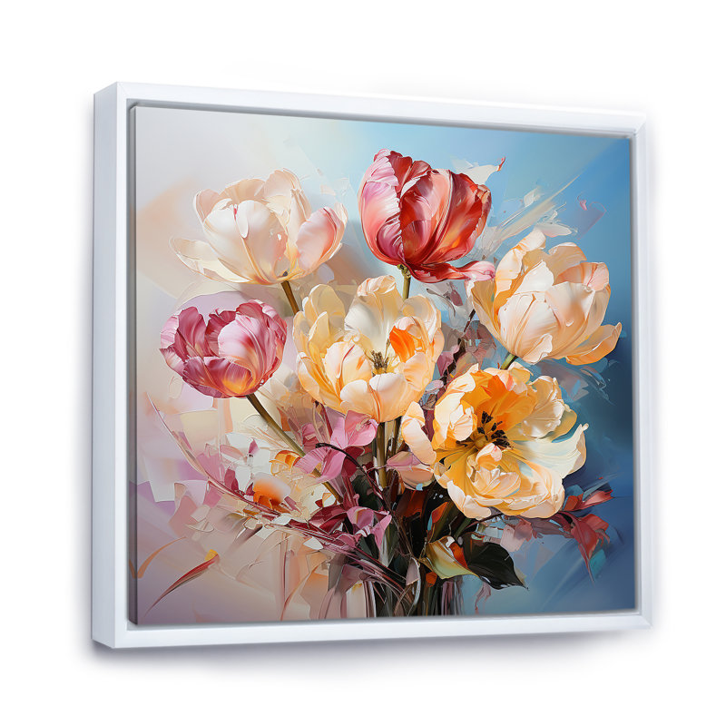 Bouquet de tulipes, nature morte I, H 36 po x l 36 po x P 1,5 po, Cadre flottant blanc