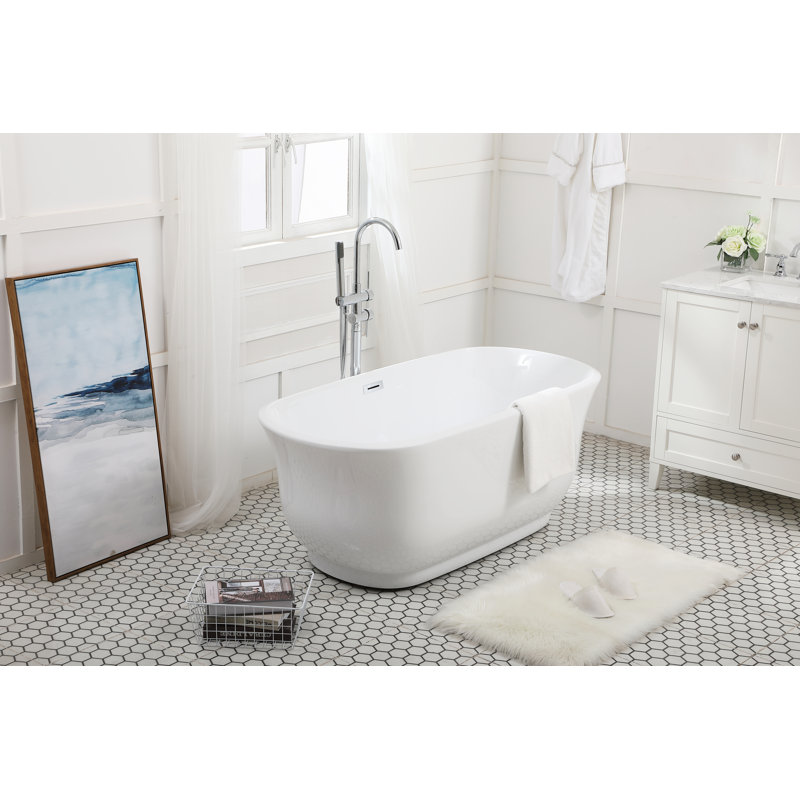Chaylynn 59'' x 28'' Soaking Acrylic Bathtub, Polished Chrome