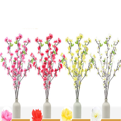 10 PCS Artificial Cherry Blossom Branches Decoration, Faux Flowers 25.5" Long Stems Plum Fake Peach Plants Real Touch Silk for Wedding Home Bedroom Party Table Office
