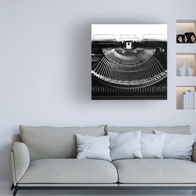 Murcia Black And White Typewriter And They Lived Happily Ever After Framed On Canvas
