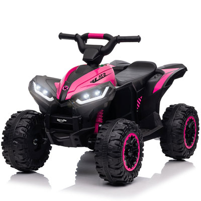 KerryYoo AT2 12V ATV Ride On for Kids, Electric Car with Remote Control, LED Lights, Bluetooth Music and 2-4 MPH Speed - pink