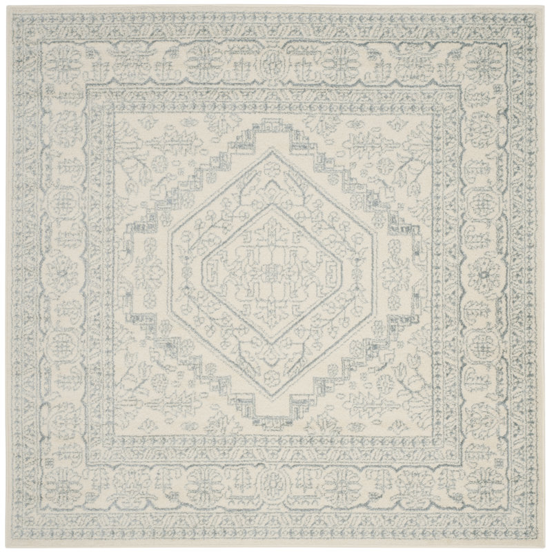 Tapis ivoire / ardoise tissé à la machine Nuss, Carré 10 pi