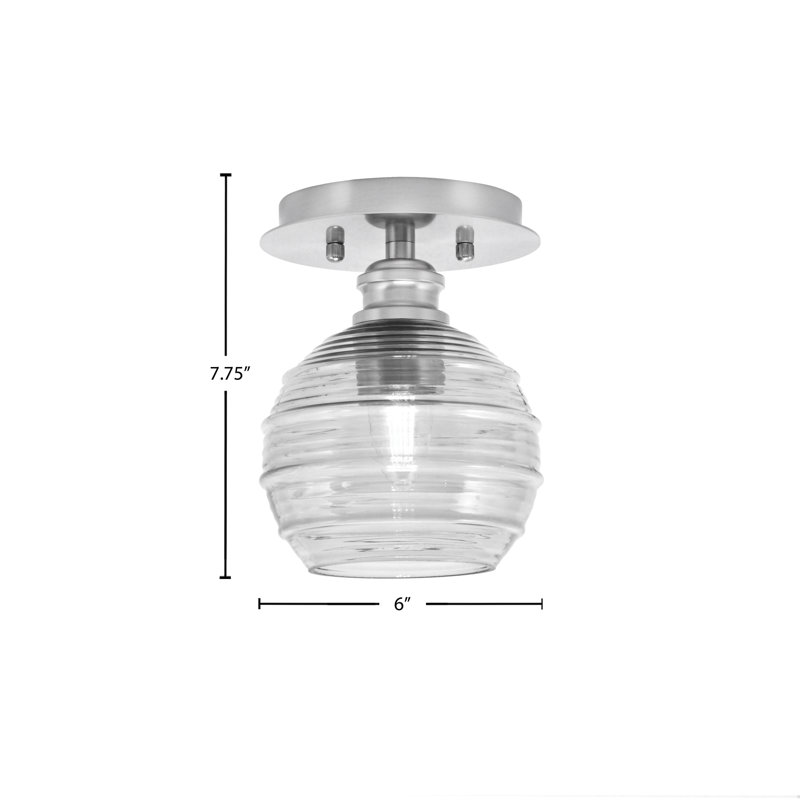Plafonnier semi-encastré avec verre transparent nervuré 6 po Edge, Nickel brossé