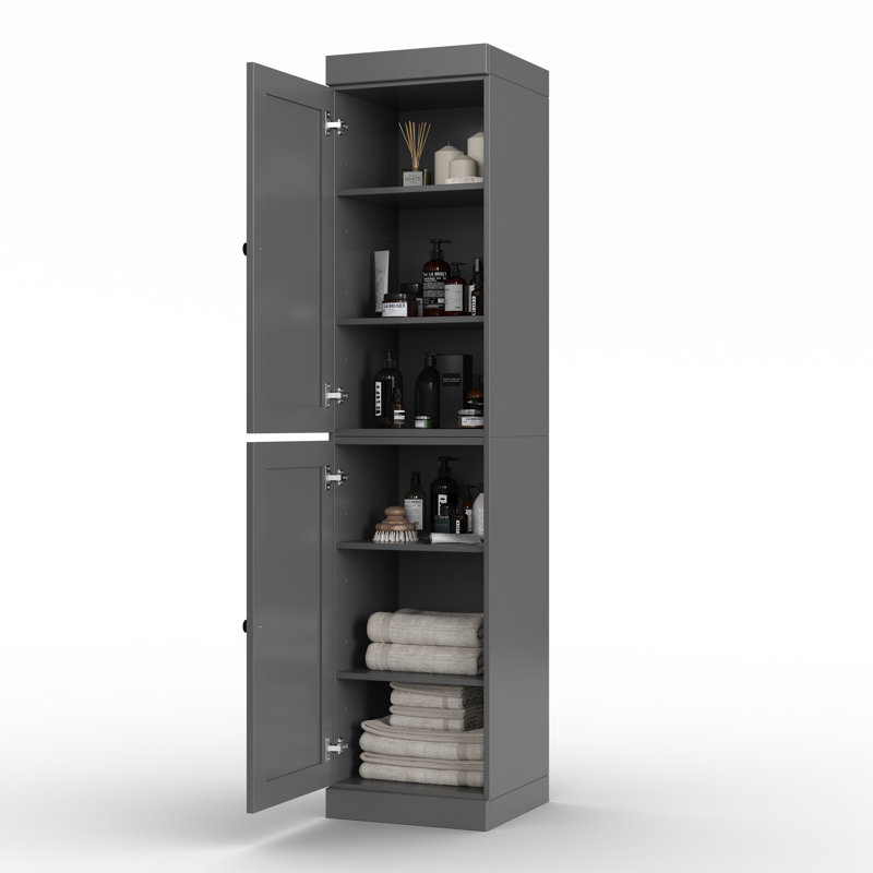 Armoire de rangement 100% bois massif 16,5 po avec portes Shaker et tablettes réglables, Gris