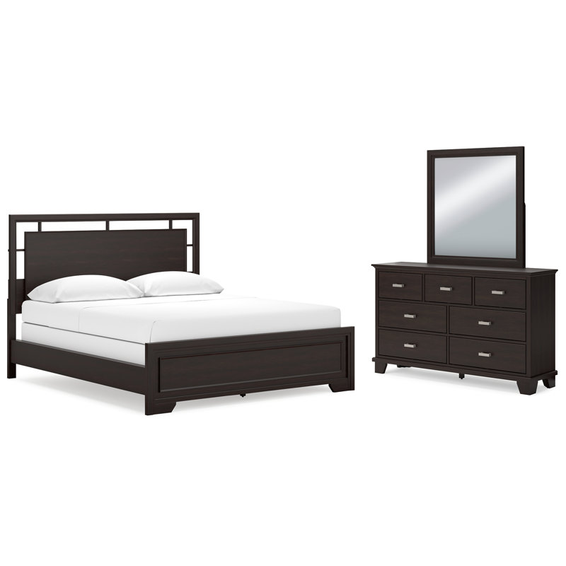 Très grand lit à panneaux, commode et miroir Covetown California