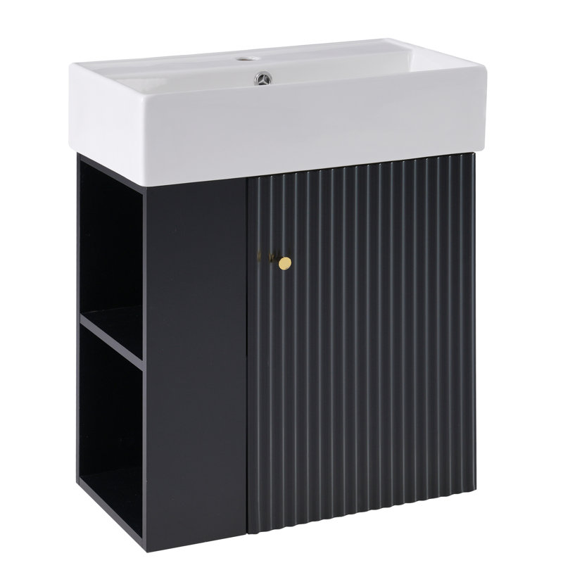 Meuble-lavabo 21,6 po avec lavabo en céramique - noir, rangement à gauche, meuble-lavabo moderne 21,6 po, noir, Black